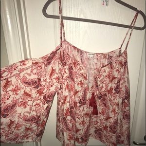 Red/White patterned off the shoulder top
